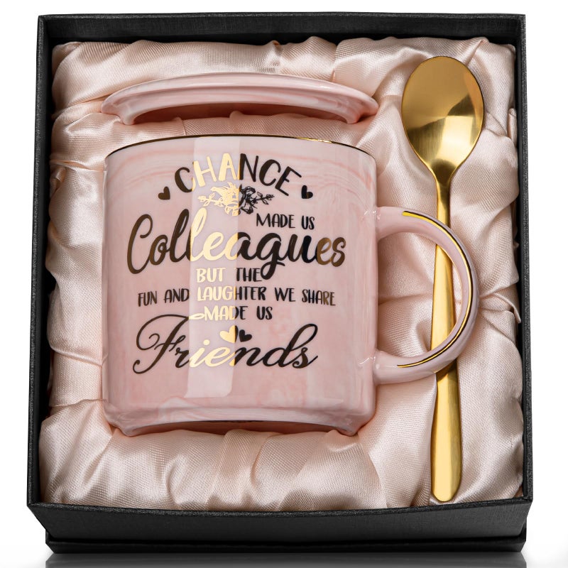 ALBISS Coworker Leaving Gifts for Women, Chance Made Us Colleagues Coffee Cup, Funny Going Away Farewell Gifts for Coworkers Female, Birthday Thank You Gift, 14oz Pink Marble Gold Print Mug, Nicely Boxed - Image 1