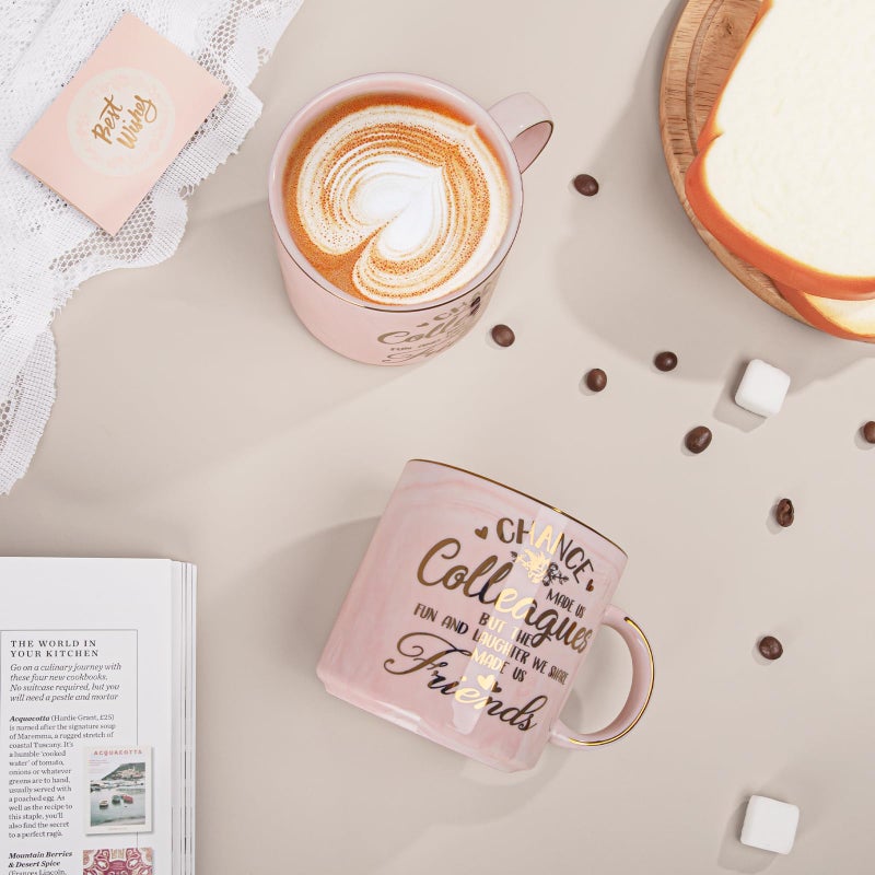 ALBISS Coworker Leaving Gifts for Women, Chance Made Us Colleagues Coffee Cup, Funny Going Away Farewell Gifts for Coworkers Female, Birthday Thank You Gift, 14oz Pink Marble Gold Print Mug, Nicely Boxed - Image 4