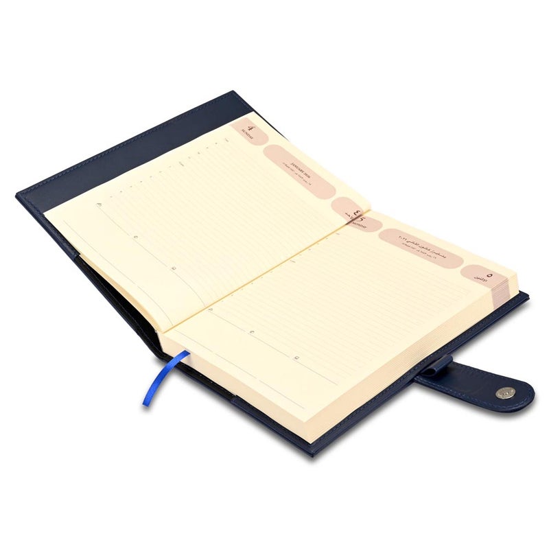 FIS 2026 Agenda Diary, 170x240mm, 2 Sides Padded & Sewn Italian PU Cover, Loop with Magnetic Lock, 1 Day a Page, Arabic/English, 70gsm Italian Ivory Paper, Blue Cover - FSDI61026AEBL - Image 3