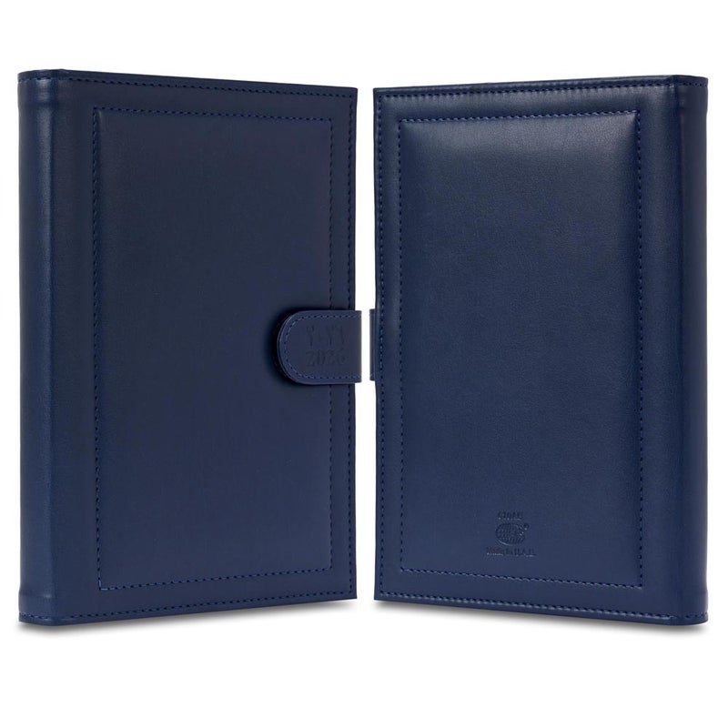 FIS 2026 Agenda Diary, 170x240mm, 2 Sides Padded & Sewn Italian PU Cover, Loop with Magnetic Lock, 1 Day a Page, Arabic/English, 70gsm Italian Ivory Paper, Blue Cover - FSDI61026AEBL - Image 2