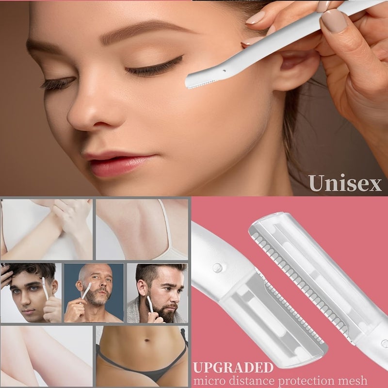أداة تقشير الوجه وإزالة الشعر الزائد (درما بلانينغ) لشفرات الحواجب والوجه – 10 قطع – غطاء دقيق محمول - Image 3