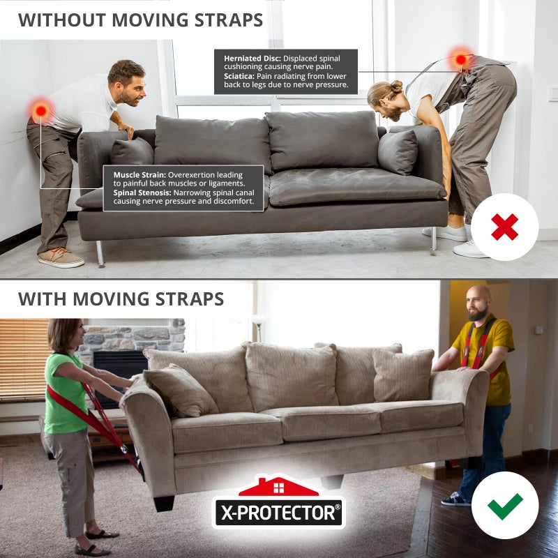 X-Protector Moving Straps - 2 Pairs - Lifting Straps for 2 Movers - Furniture Moving Straps to Move Furniture Easily and Safely - Perfect for Lifting and Moving Equipment, Appliances, Heavy Objects! - Image 2