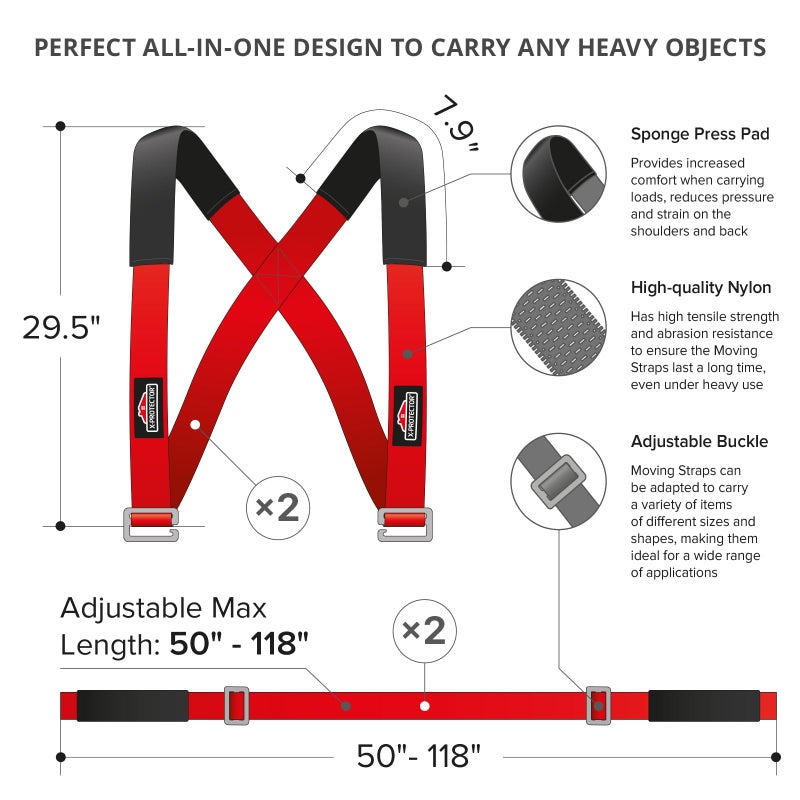 X-Protector Moving Straps - 2 Pairs - Lifting Straps for 2 Movers - Furniture Moving Straps to Move Furniture Easily and Safely - Perfect for Lifting and Moving Equipment, Appliances, Heavy Objects! - Image 3