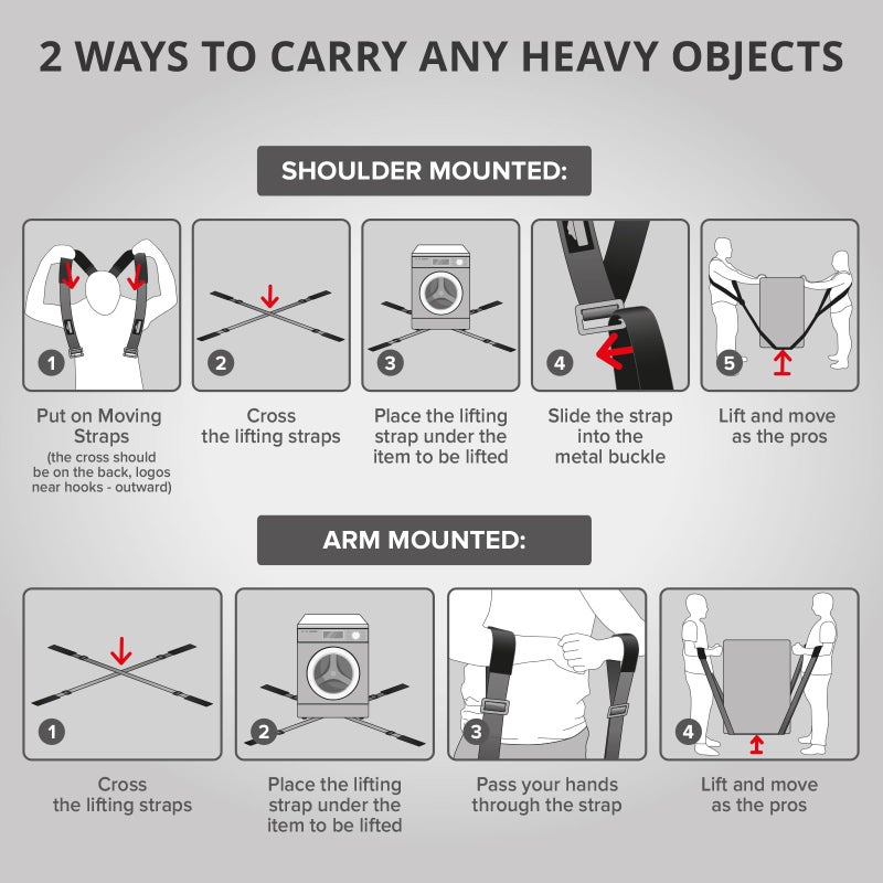 X-Protector Moving Straps - 2 Pairs - Lifting Straps for 2 Movers - Furniture Moving Straps to Move Furniture Easily and Safely - Perfect for Lifting and Moving Equipment, Appliances, Heavy Objects! - Image 5