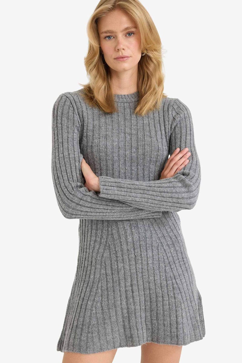 DeFacto Crew Neck Ribbed Long Sleeve Mini Dress - Image 4