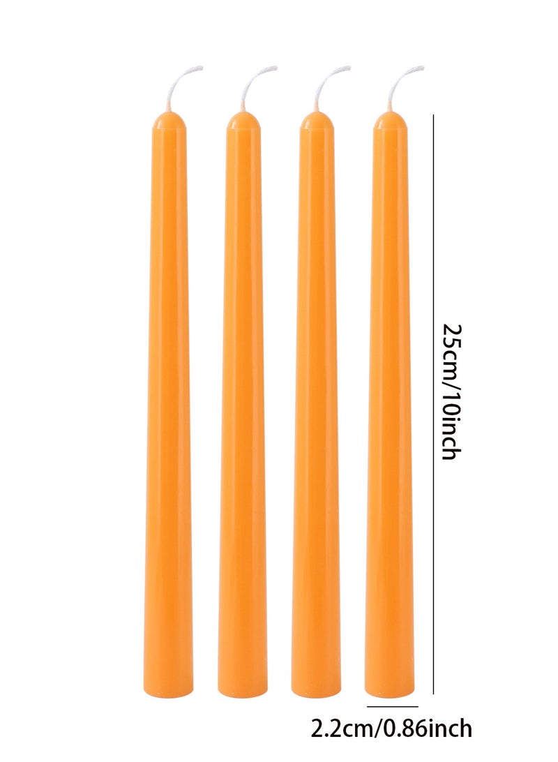 شموع مخروطية برتقالية صفراء مقاس 10 بوصات، 4 عبوات من شمعدانات غير معطرة للعشاء وحفلات الزفاف وعيد الحب وديكور المنزل، بدون تقطير أو دخان، تحترق لمدة 8-10 ساعات - Image 4