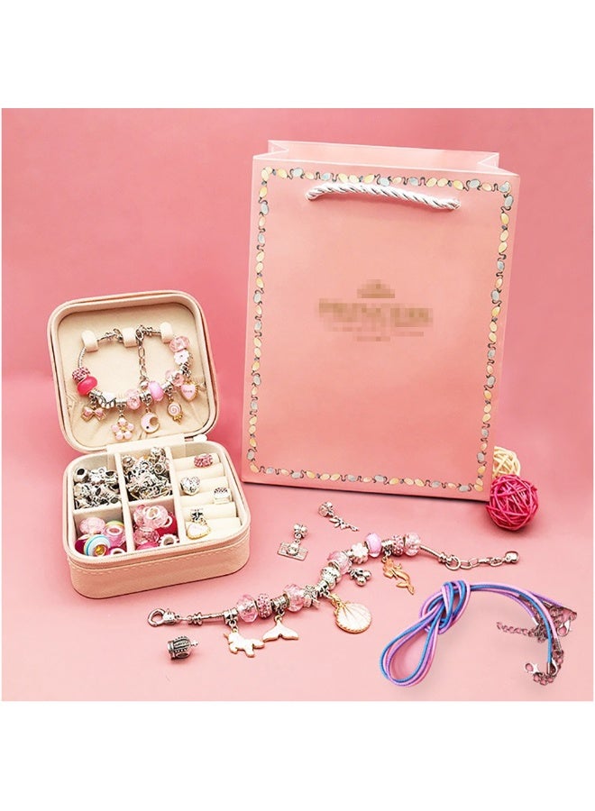 Jewelry Bracelet Making Kit for Girls, 66pcs Charm Bracelets Kit with Charms, Bracelets, Beads and Pink Jewelry Box, Creative Bracelet DIY Gift Box for Kids 6-12 Years (HK694) - Image 3