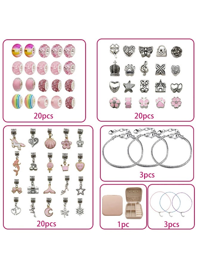 Jewelry Bracelet Making Kit for Girls, 66pcs Charm Bracelets Kit with Charms, Bracelets, Beads and Pink Jewelry Box, Creative Bracelet DIY Gift Box for Kids 6-12 Years (HK694) - Image 2