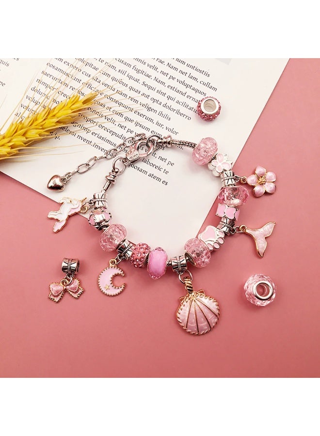 Jewelry Bracelet Making Kit for Girls, 66pcs Charm Bracelets Kit with Charms, Bracelets, Beads and Pink Jewelry Box, Creative Bracelet DIY Gift Box for Kids 6-12 Years (HK694) - Image 4