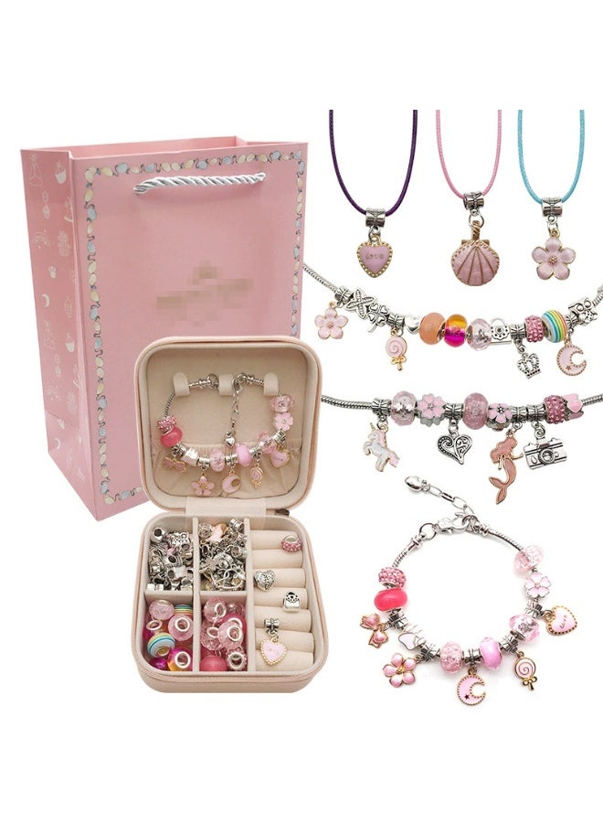 Jewelry Bracelet Making Kit for Girls, 66pcs Charm Bracelets Kit with Charms, Bracelets, Beads and Pink Jewelry Box, Creative Bracelet DIY Gift Box for Kids 6-12 Years (HK694) - Image 1