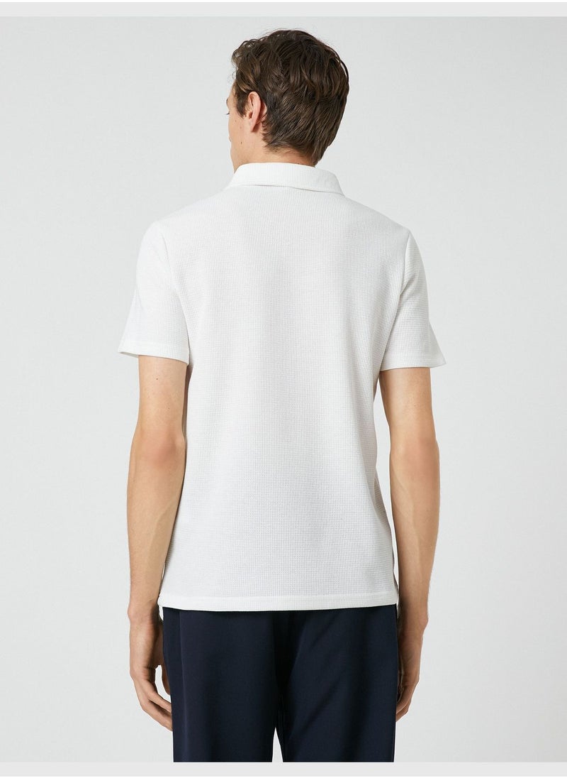 KOTON - Varsity T-Shirt Polo Neck Button Detailed Embroidered - Image 1