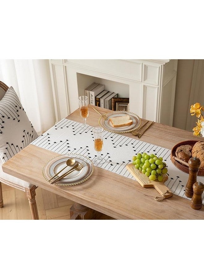 ALSTONIA Luxurious 100% Natural Pure Cotton Handmade Table Runner with Tassels for 6 Seater Dining Table Self Designer Pattern (14 x 72 inches)-Pack of 1 (Black & White) - Image 3