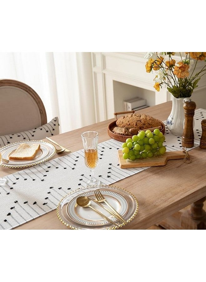 ALSTONIA Luxurious 100% Natural Pure Cotton Handmade Table Runner with Tassels for 6 Seater Dining Table Self Designer Pattern (14 x 72 inches)-Pack of 1 (Black & White) - Image 5