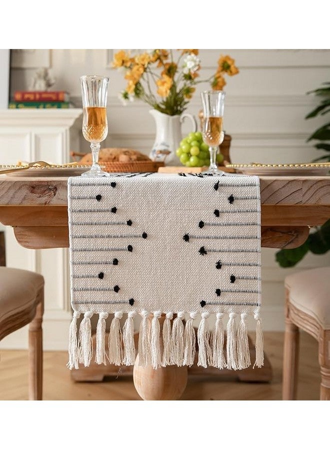 ALSTONIA Luxurious 100% Natural Pure Cotton Handmade Table Runner with Tassels for 6 Seater Dining Table Self Designer Pattern (14 x 72 inches)-Pack of 1 (Black & White) - Image 4