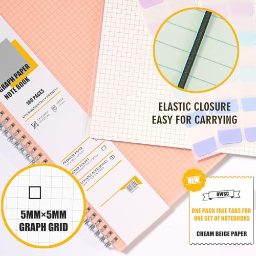OWSC 4 Pack Graph Notebook, 5.9 x 8.3 Inches Spiral Notebooks for Work, School and Journal with 110 GSM Graph Paper, Small Notebook with 80 Sheets/160 Pages, Hardcover Grid Paper Notebook - Image 4