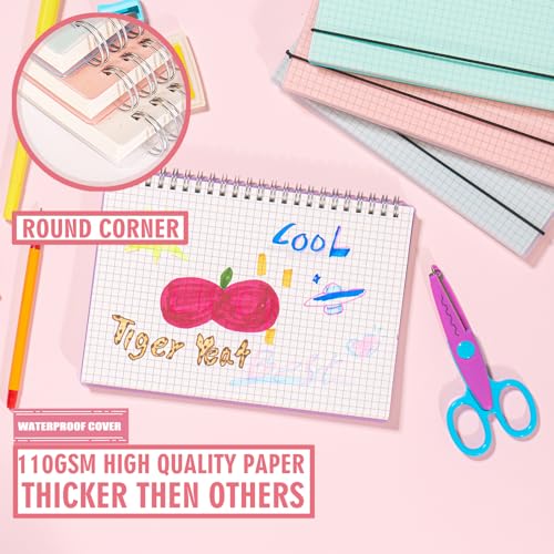 OWSC 4 Pack Graph Notebook, 5.9 x 8.3 Inches Spiral Notebooks for Work, School and Journal with 110 GSM Graph Paper, Small Notebook with 80 Sheets/160 Pages, Hardcover Grid Paper Notebook - Image 2