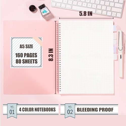 OWSC 4 Pack Graph Notebook, 5.9 x 8.3 Inches Spiral Notebooks for Work, School and Journal with 110 GSM Graph Paper, Small Notebook with 80 Sheets/160 Pages, Hardcover Grid Paper Notebook - Image 3