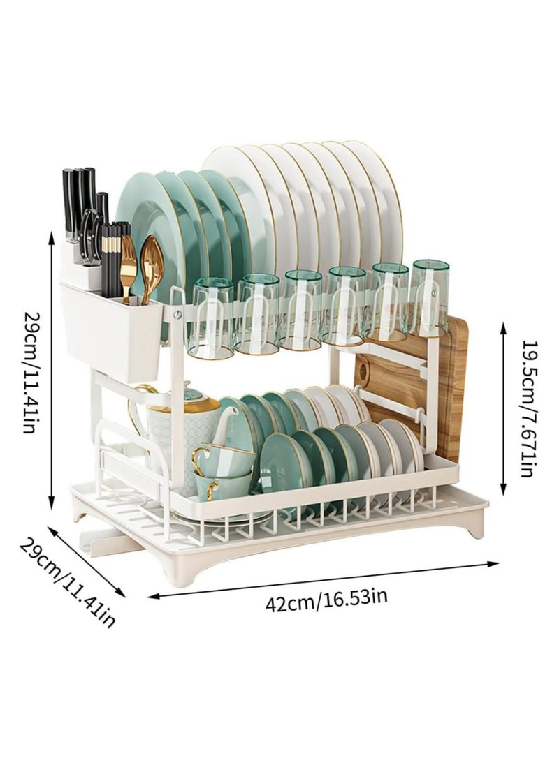 Anmi Dish Drying Rack Multifunctional Dish Rack Rustproof Kitchen Dish Drying Rack with Drainboard Space-Saving 2-Tier Dish Drying Rack with Utensil Holder & Cup Holder for Kitchen Counter （White）  - Image 2