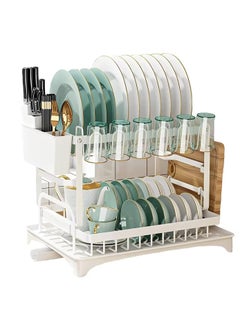 Anmi Dish Drying Rack Multifunctional Dish Rack Rustproof Kitchen Dish Drying Rack with Drainboard Space-Saving 2-Tier Dish Drying Rack with Utensil Holder & Cup Holder for Kitchen Counter （White）  - Image 5