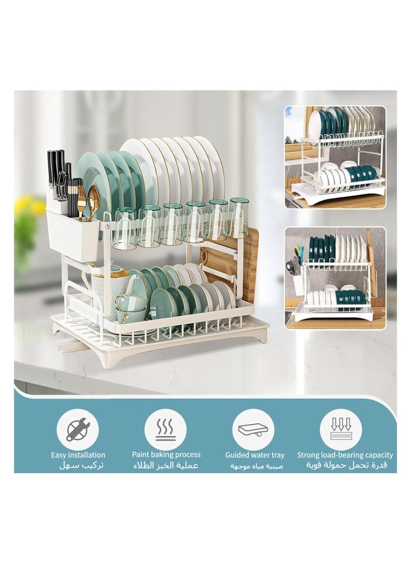 Anmi Dish Drying Rack Multifunctional Dish Rack Rustproof Kitchen Dish Drying Rack with Drainboard Space-Saving 2-Tier Dish Drying Rack with Utensil Holder & Cup Holder for Kitchen Counter （White）  - Image 3