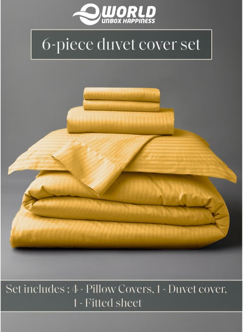 Eworld Premium Striped Duvet Set All Season – 6-Pieces Set Gold | King Size 220x240 cm | Ultra-Soft, Wrinkle-Resistant & Made in Dubai | Includes Duvet Cover, Fitted Sheet (200x200 cm) & 4 Pillowcases (50x70 cm) - Image 4
