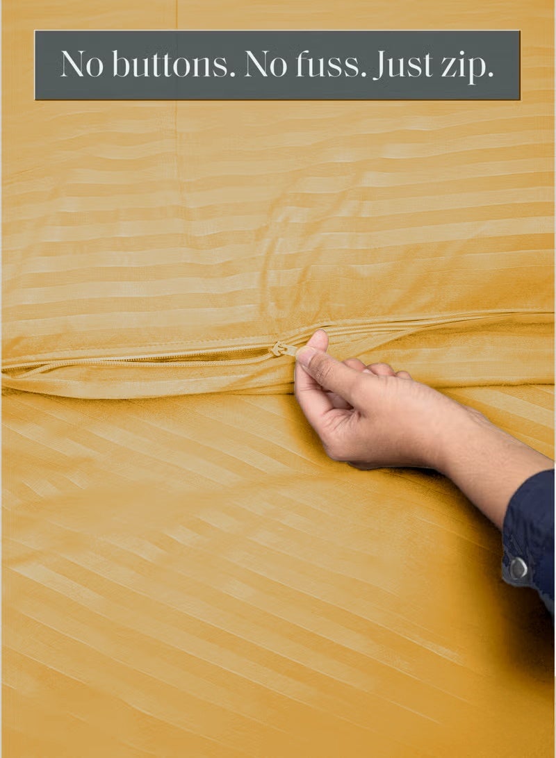 Eworld Premium Striped Duvet Set All Season – 6-Pieces Set Gold | King Size 220x240 cm | Ultra-Soft, Wrinkle-Resistant & Made in Dubai | Includes Duvet Cover, Fitted Sheet (200x200 cm) & 4 Pillowcases (50x70 cm) - Image 5