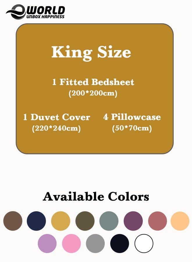 Eworld Premium Striped Duvet Set All Season – 6-Pieces Set Gold | King Size 220x240 cm | Ultra-Soft, Wrinkle-Resistant & Made in Dubai | Includes Duvet Cover, Fitted Sheet (200x200 cm) & 4 Pillowcases (50x70 cm) - Image 2