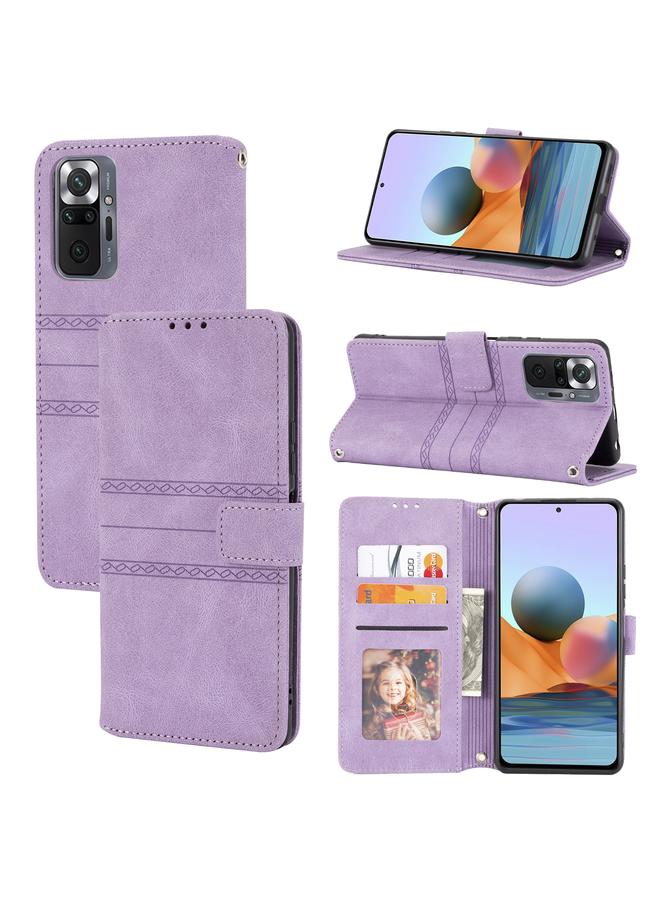 The Bros Case For Xiaomi Redmi 10 5G Embossed Striped Magnetic Buckle Horizontal Flip Phone Leather Case