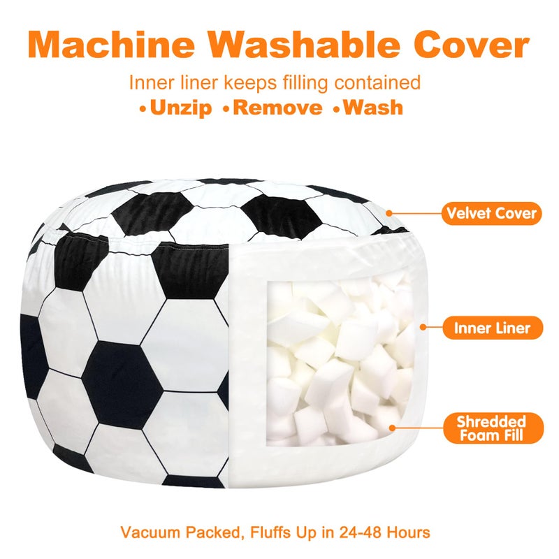 Lukeight Soccer Bean Bag Chair for Kids Teens Adults, Memory Foam Filled Floor Lounger, Washable Velvet Cover with Inner Liner, Beanbag Chair with Filling for Gaming and Reading, X-Large 30"D x 18"H - Image 3