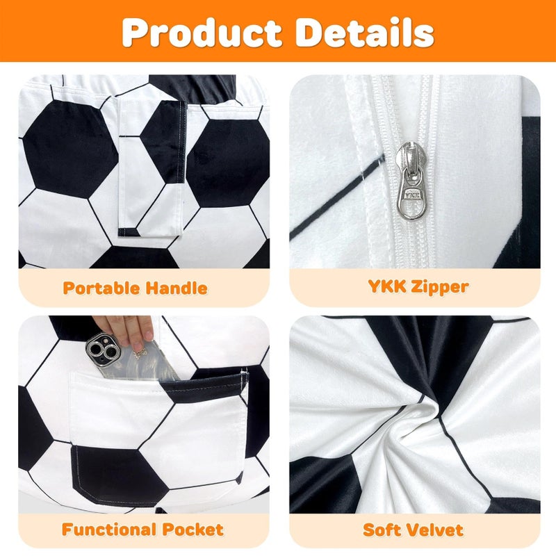 Lukeight Soccer Bean Bag Chair for Kids Teens Adults, Memory Foam Filled Floor Lounger, Washable Velvet Cover with Inner Liner, Beanbag Chair with Filling for Gaming and Reading, X-Large 30"D x 18"H - Image 4
