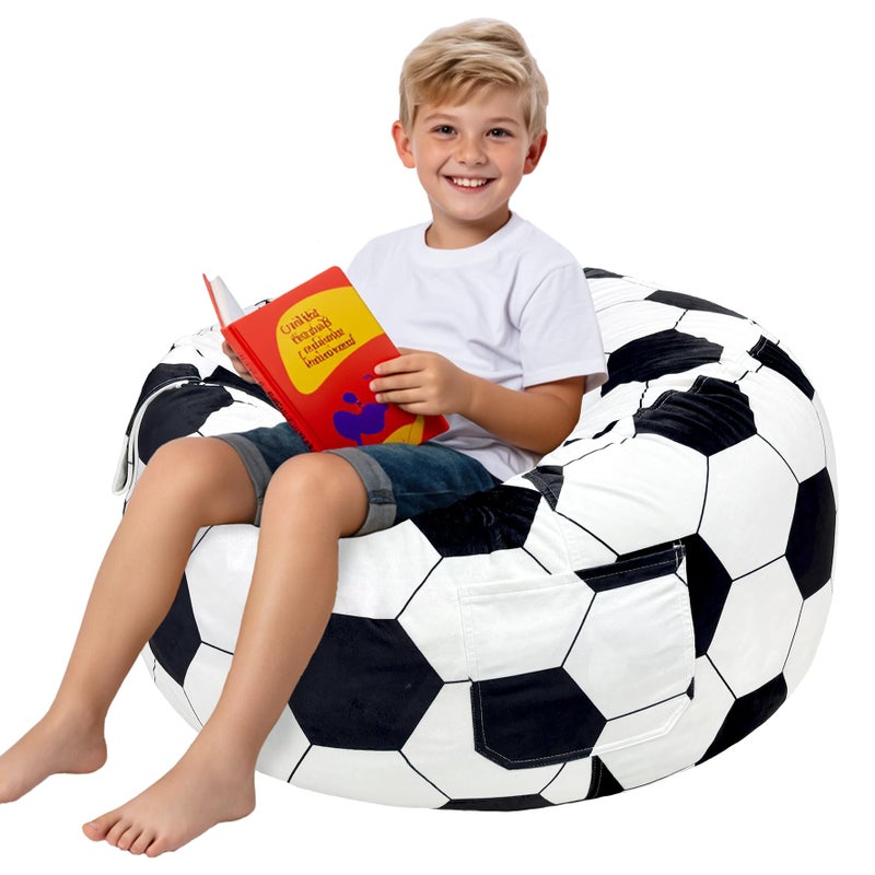 Lukeight Soccer Bean Bag Chair for Kids Teens Adults, Memory Foam Filled Floor Lounger, Washable Velvet Cover with Inner Liner, Beanbag Chair with Filling for Gaming and Reading, X-Large 30"D x 18"H - Image 1