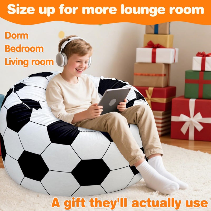 Lukeight Soccer Bean Bag Chair for Kids Teens Adults, Memory Foam Filled Floor Lounger, Washable Velvet Cover with Inner Liner, Beanbag Chair with Filling for Gaming and Reading, X-Large 30"D x 18"H - Image 5