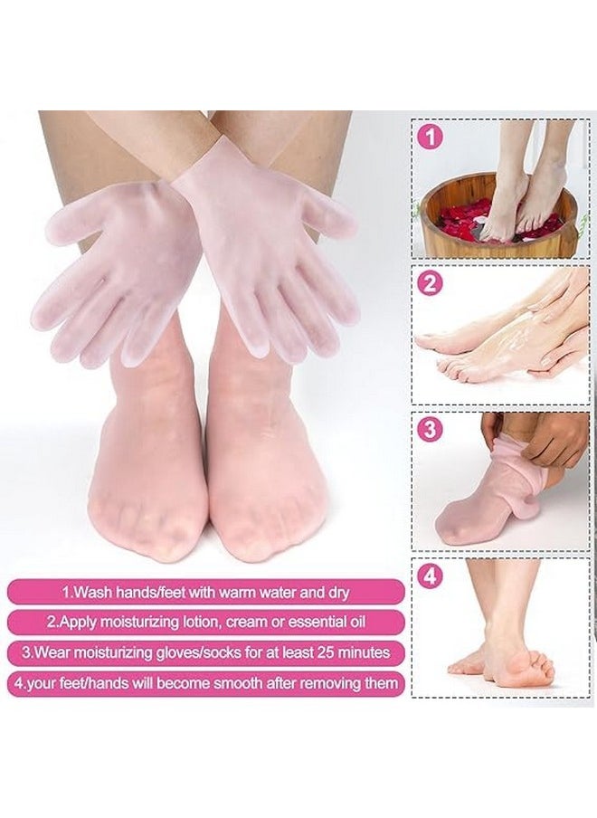 Generic - Moisturizing Socks & Gloves Set, Silicone Moisturizer Socks Gel Gloves Long Spa Socks Soft Aloe Gel Socks Foot Gel Socks Gloves for Dry Cracked Feet Hands Softening Calluses Foot Care(Pink) - Image 1