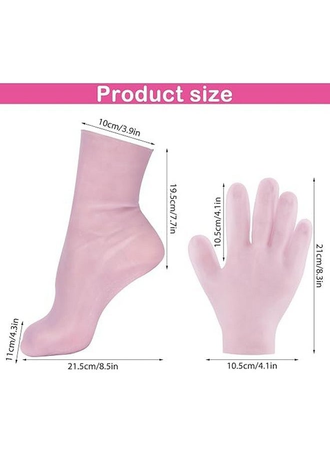 Generic - Moisturizing Socks & Gloves Set, Silicone Moisturizer Socks Gel Gloves Long Spa Socks Soft Aloe Gel Socks Foot Gel Socks Gloves for Dry Cracked Feet Hands Softening Calluses Foot Care(Pink) - Image 1