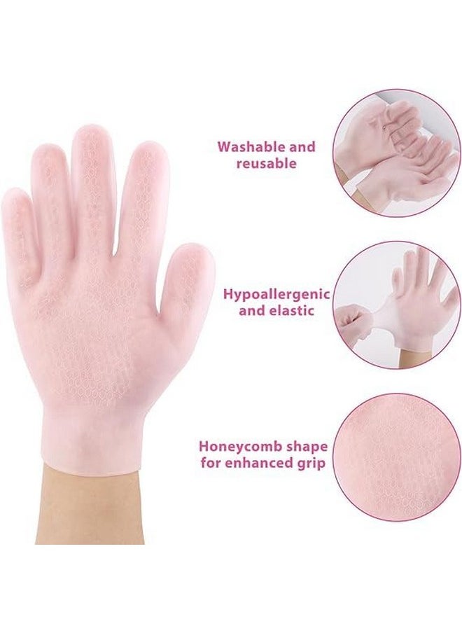 Generic - Moisturizing Socks & Gloves Set, Silicone Moisturizer Socks Gel Gloves Long Spa Socks Soft Aloe Gel Socks Foot Gel Socks Gloves for Dry Cracked Feet Hands Softening Calluses Foot Care(Pink) - Image 1