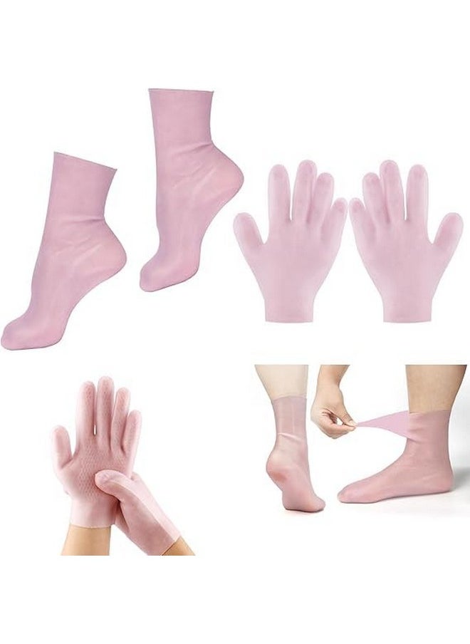 Generic - Moisturizing Socks & Gloves Set, Silicone Moisturizer Socks Gel Gloves Long Spa Socks Soft Aloe Gel Socks Foot Gel Socks Gloves for Dry Cracked Feet Hands Softening Calluses Foot Care(Pink) - Image 1