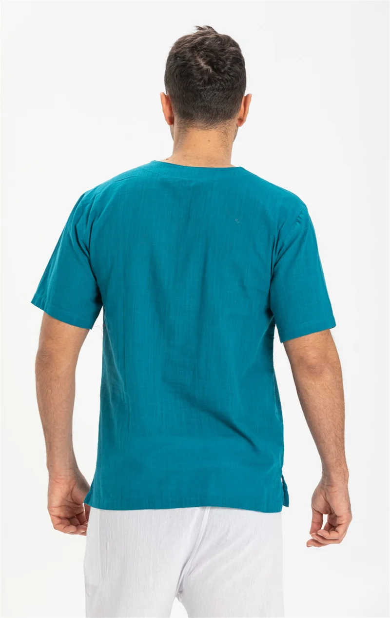 Eliş Şile Bezi Kısa Kol Şile Bezi Zımbalı Erkek Tshirt Petrol 3053