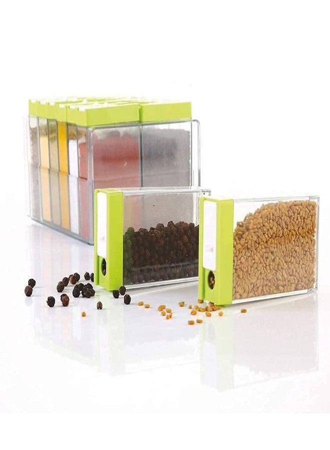 DealFry Plastic Transparent Seasoning Box Spices Case, Premium Multipurpose Plastic Spice Rack, 6 pcs Spice Jar (Green) - Image 4