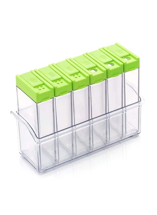 DealFry Plastic Transparent Seasoning Box Spices Case, Premium Multipurpose Plastic Spice Rack, 6 pcs Spice Jar (Green) - Image 1