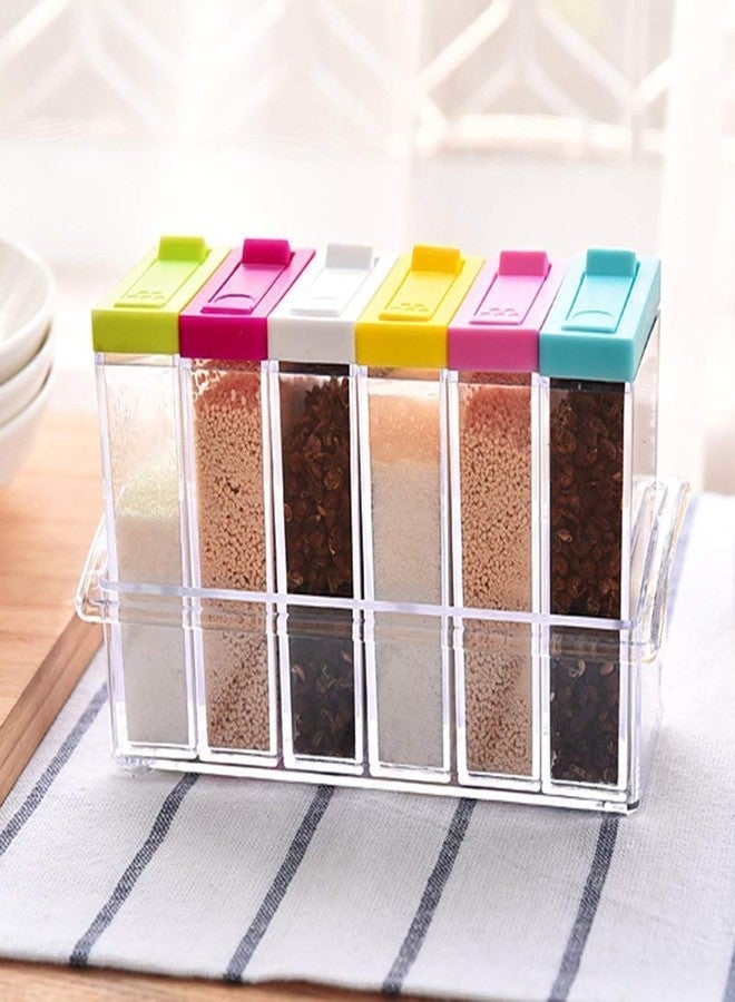 DealFry Plastic Transparent Seasoning Box Spices Case, Premium Multipurpose Plastic Spice Rack, 6 pcs Spice Jar (Green) - Image 5