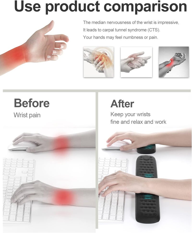 VAYDEER Wrist Rest Set Keyboard and Mouse Wrist Rest Ergonomic Gel Pad for Desk Memory Foam Support for Office Gaming Computer Laptop Mac  Black - Image 2