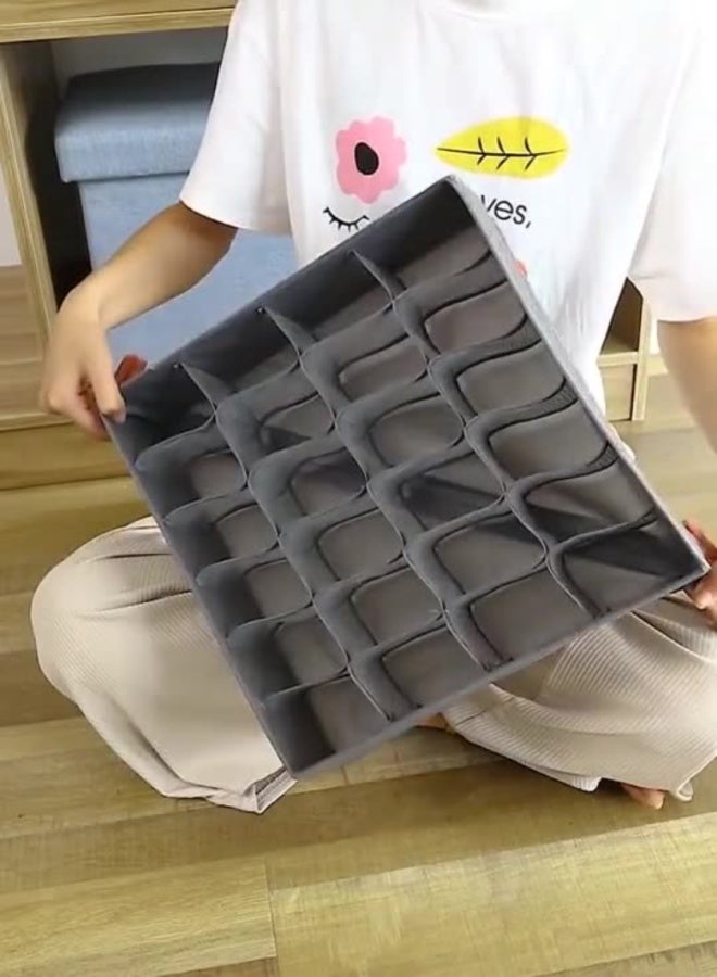 Foldable drawer - type fabric storage box for grid - style socks and underwear storage, a home - used partitioned organizing storage box - Image 2