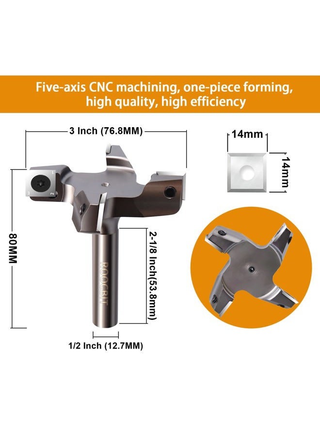 ROOCBIT CNC Spoilboard Surfacing Router Bit, 1/2" Shank 3" Cutting Diameter, Carbide Insert Slab Flattening Router Bit Planing Bit Wood Planer Bit Woodworking Tools Comes with 10PCS Blades - Image 5