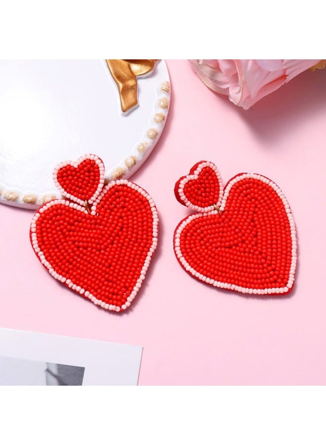 ARATLENCH Heart Earrings for Women Hypoallergenic Beaded Statement Dangle Earrings Boho Handmade Red Love Heart Bead Drop Dangling Earrings Valentine's Day Earrings Jewelry Gift, Acrylic, beads - Image 4