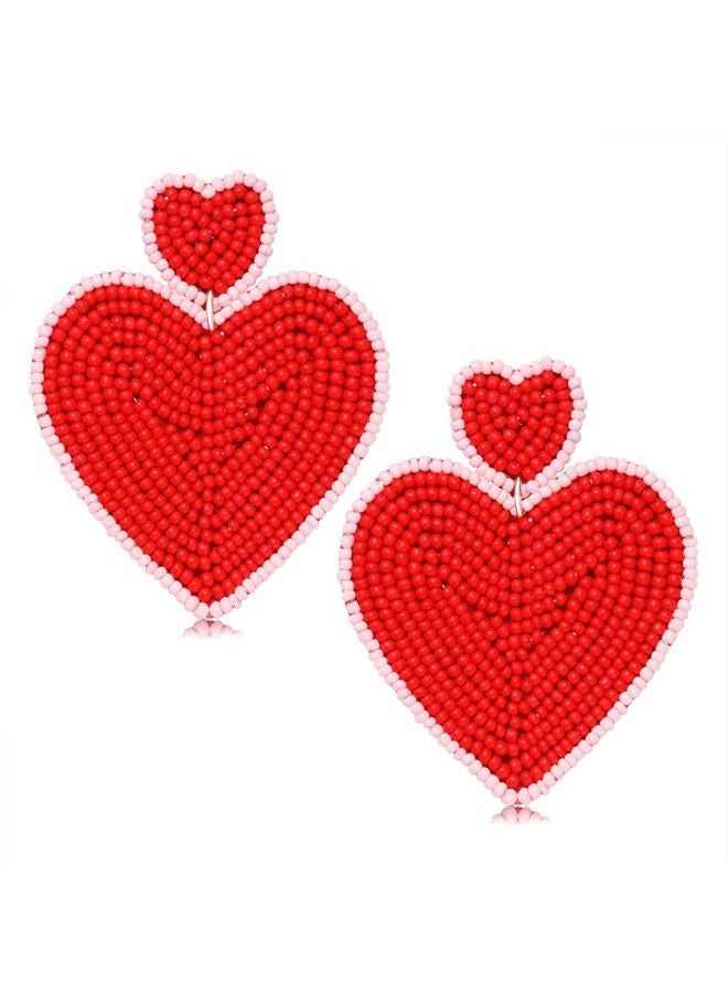 ARATLENCH Heart Earrings for Women Hypoallergenic Beaded Statement Dangle Earrings Boho Handmade Red Love Heart Bead Drop Dangling Earrings Valentine's Day Earrings Jewelry Gift, Acrylic, beads - Image 1