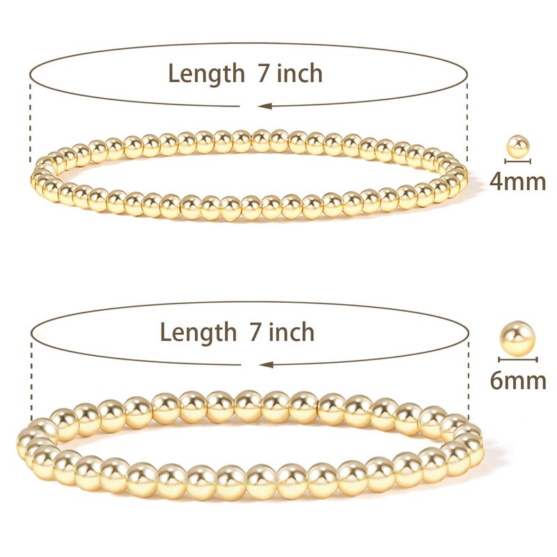 Badu Gold Bead Bracelet for Women 14K Gold Plated Bead Ball Bracelet Stretchable Elastic Hypoallergenic Bohemian Stackable Bracelet - Image 2