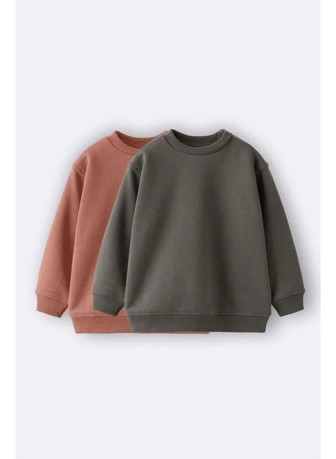 Zuzunga 2‑Piece Basic Fleece‑Lined Children’s Sweatshirt, Ages 3‑10, Khaki‑Brown.
