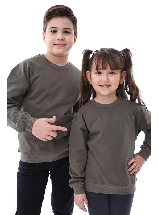 Zuzunga 2‑Piece Basic Fleece‑Lined Children’s Sweatshirt, Ages 3‑10, Khaki‑Brown.