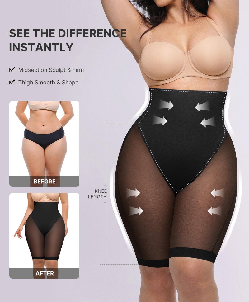 SHAPELLX Body Shaper Tummy Control Butt Lifting Shapewear Shorts High Waisted Invisible Trainer (Black Medium) - Image 3