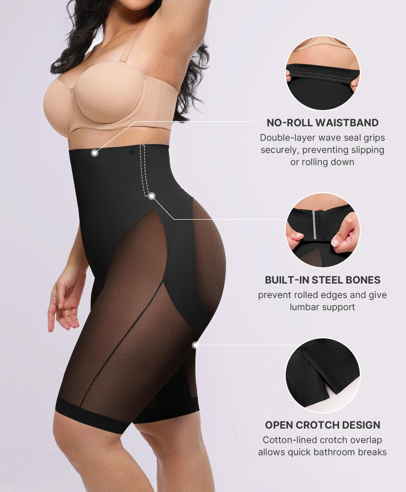 SHAPELLX Body Shaper Tummy Control Butt Lifting Shapewear Shorts High Waisted Invisible Trainer (Black Medium) - Image 4